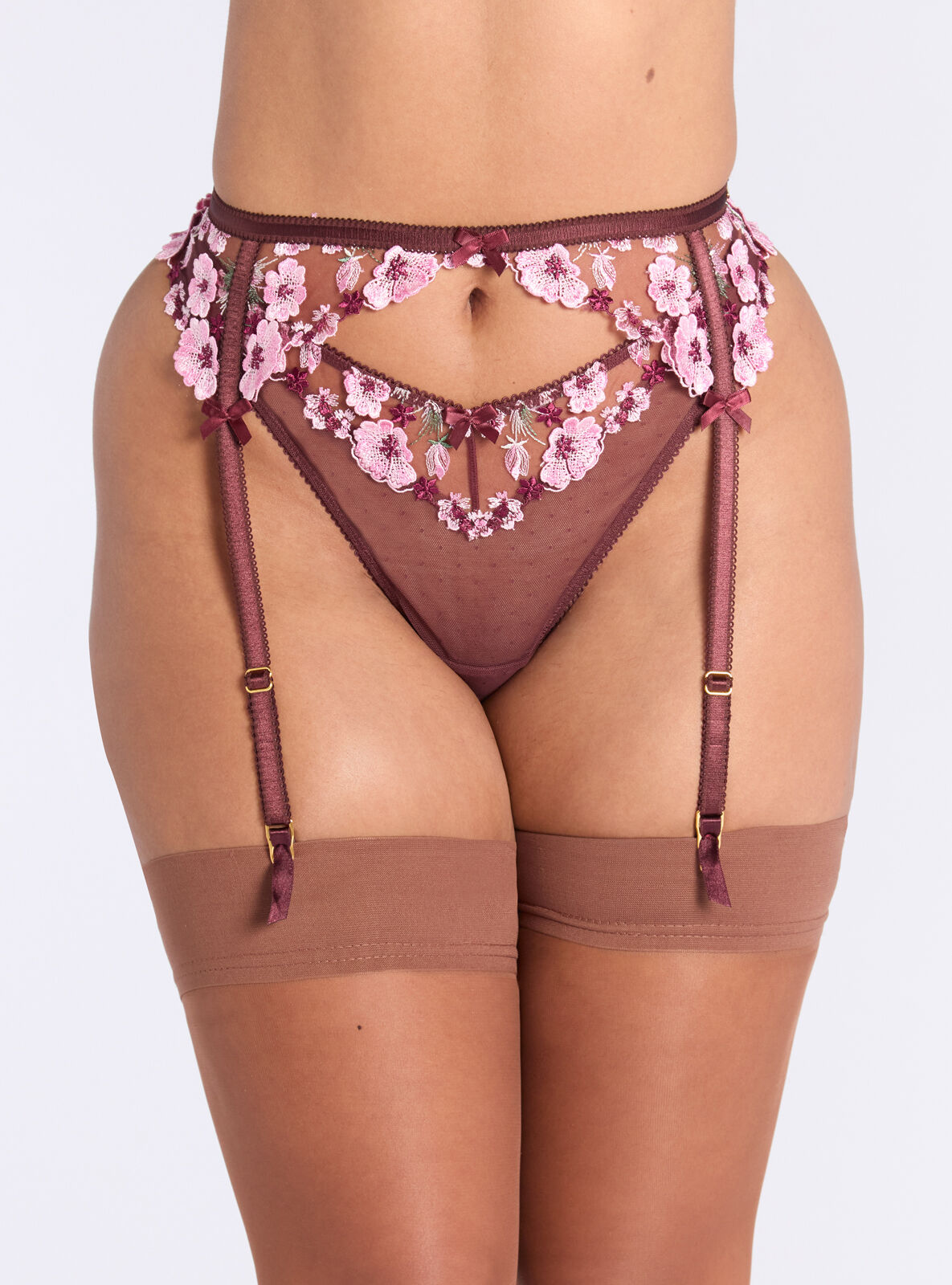 Evelyn embroidered suspender belt - Oxblood