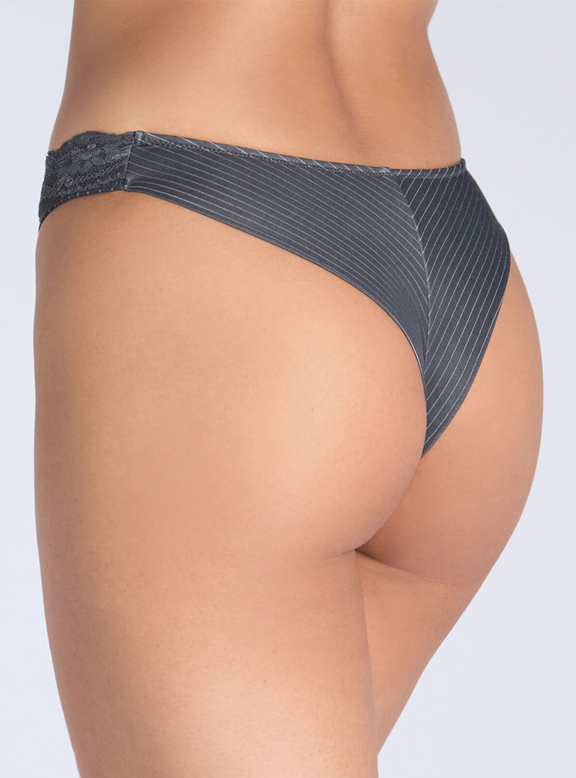Charli modal blend stripe brazilian knickers - Charcoal