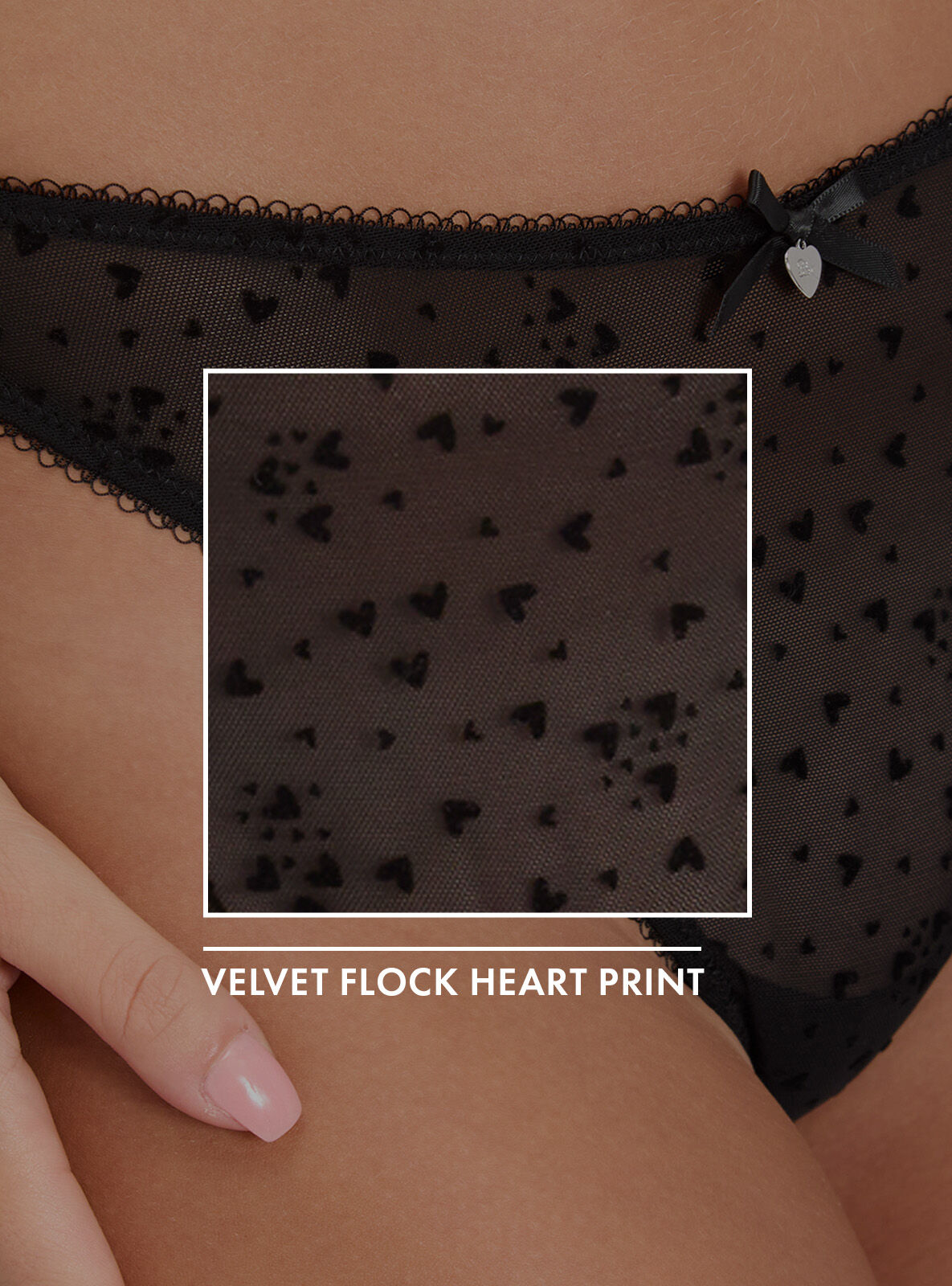 Elsa heart high leg thong - Black