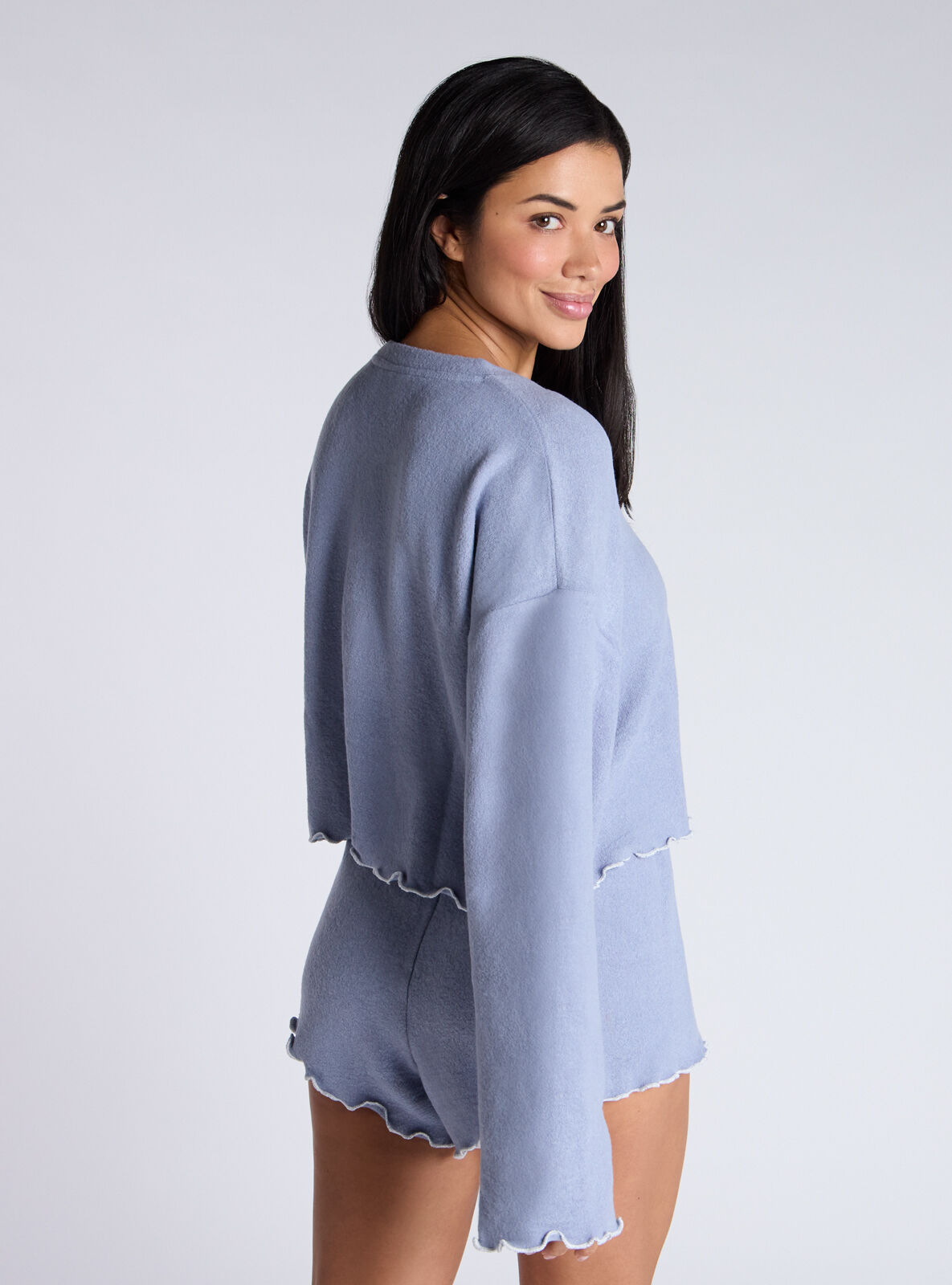 Lettuce edge fleece short lounge set - Denim Blue