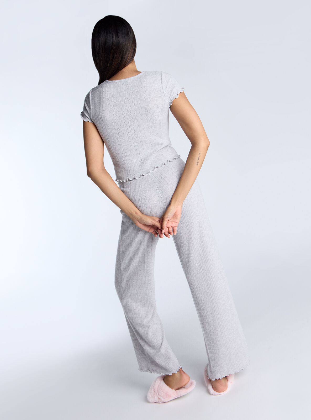 Super soft pointelle trousers - Grey Marl Mix