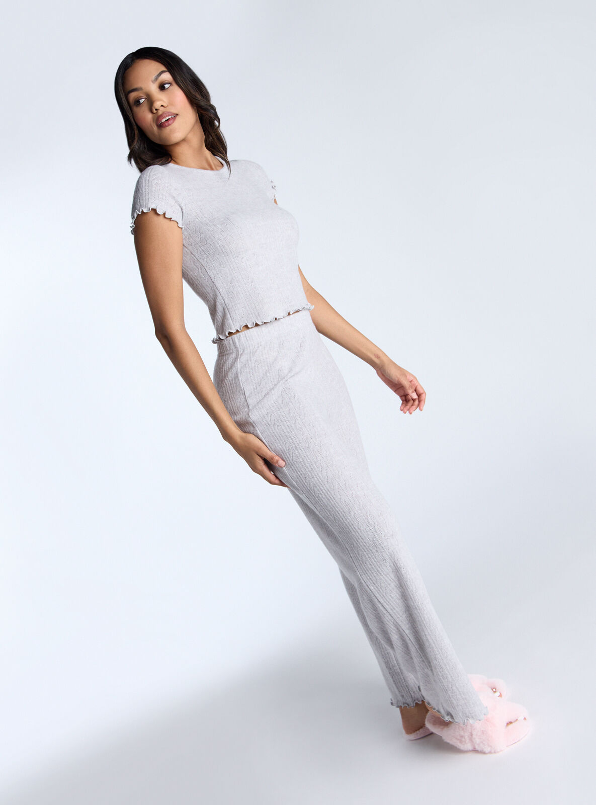 Super soft pointelle trousers - Grey Marl Mix