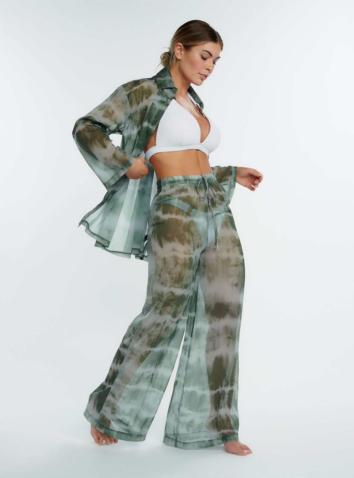 Chiffon wide-leg trousers - Green Mix