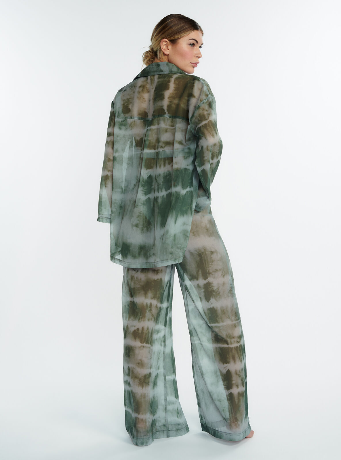 Chiffon wide-leg trousers - Green Mix