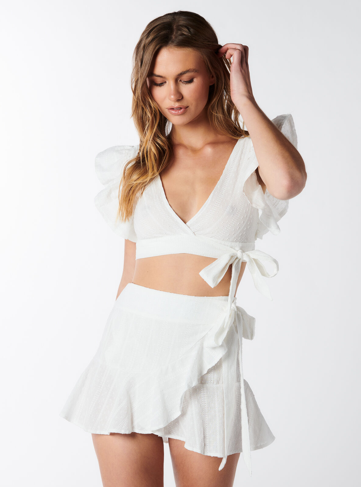 Broderie wrap skirt - White