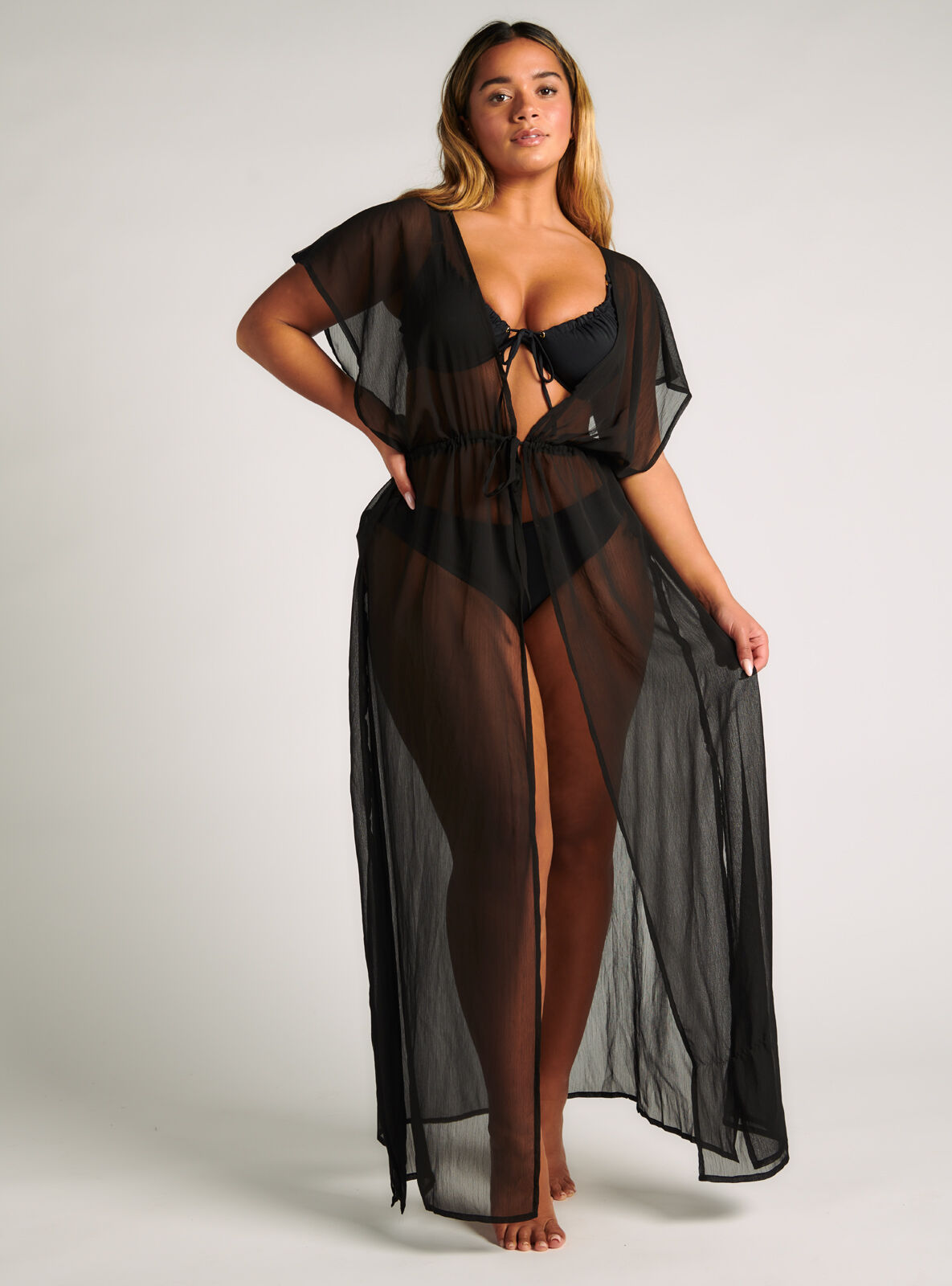 Chiffon maxi kaftan dress - Black