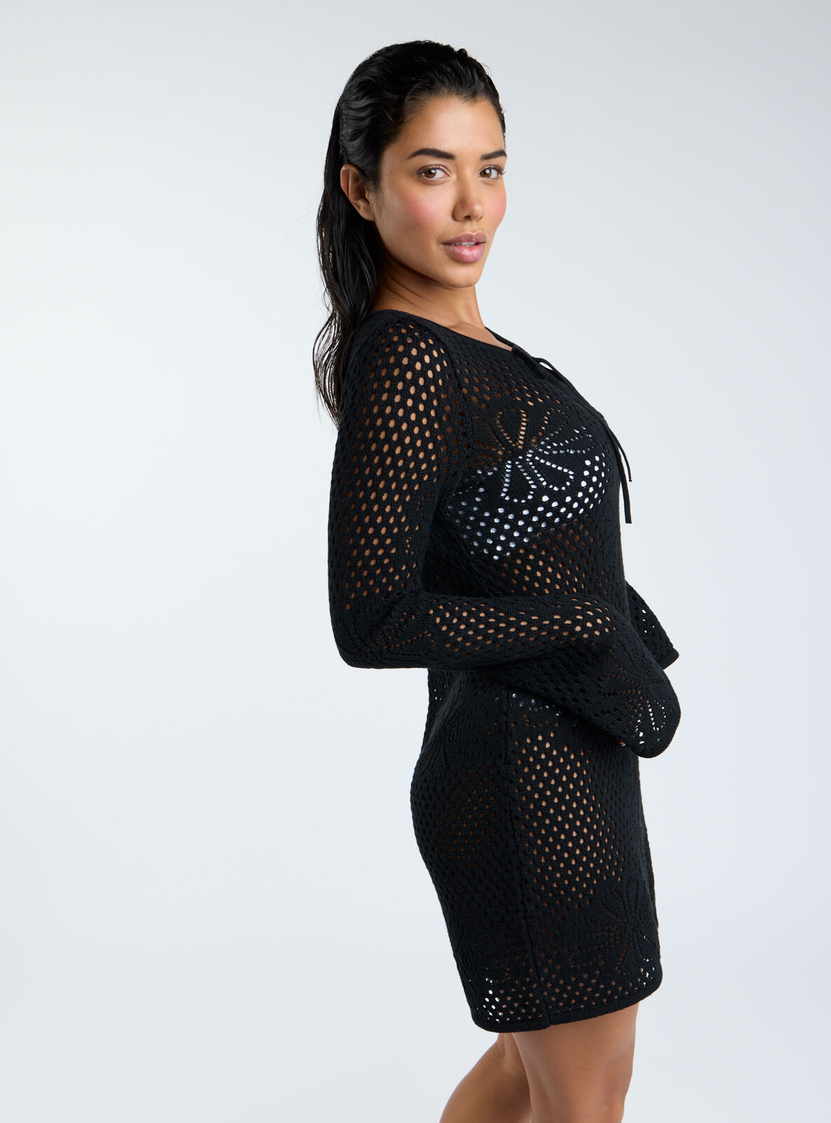 Knitted floral mini dress - Black 3 Knitted floral mini dress - Black