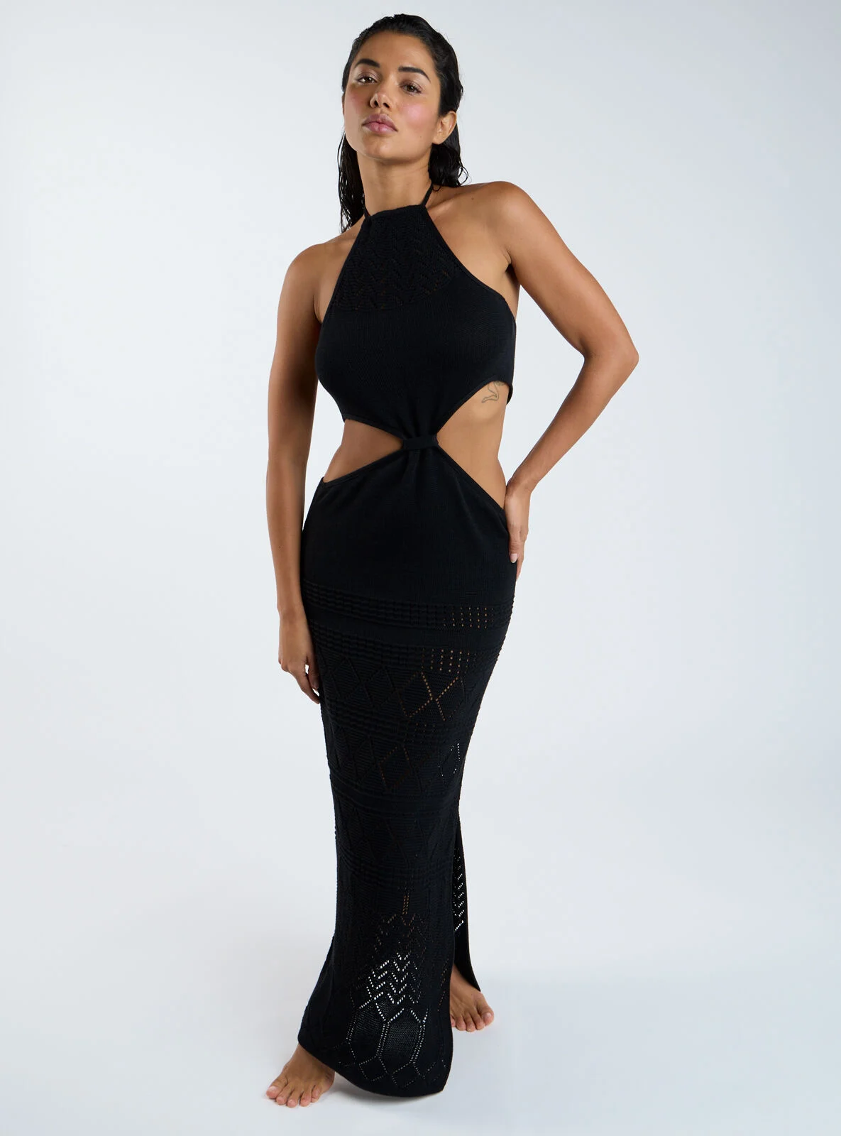 Knitted cut out maxi dress - Black
