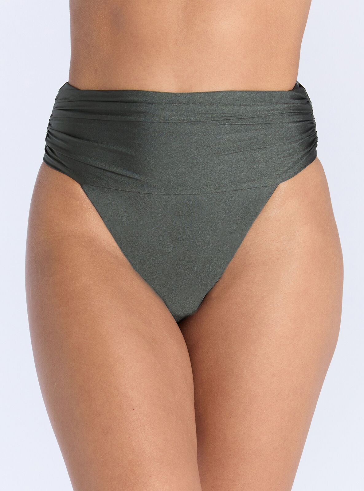 Cortona ruched high-waisted bikini bottoms - Khaki