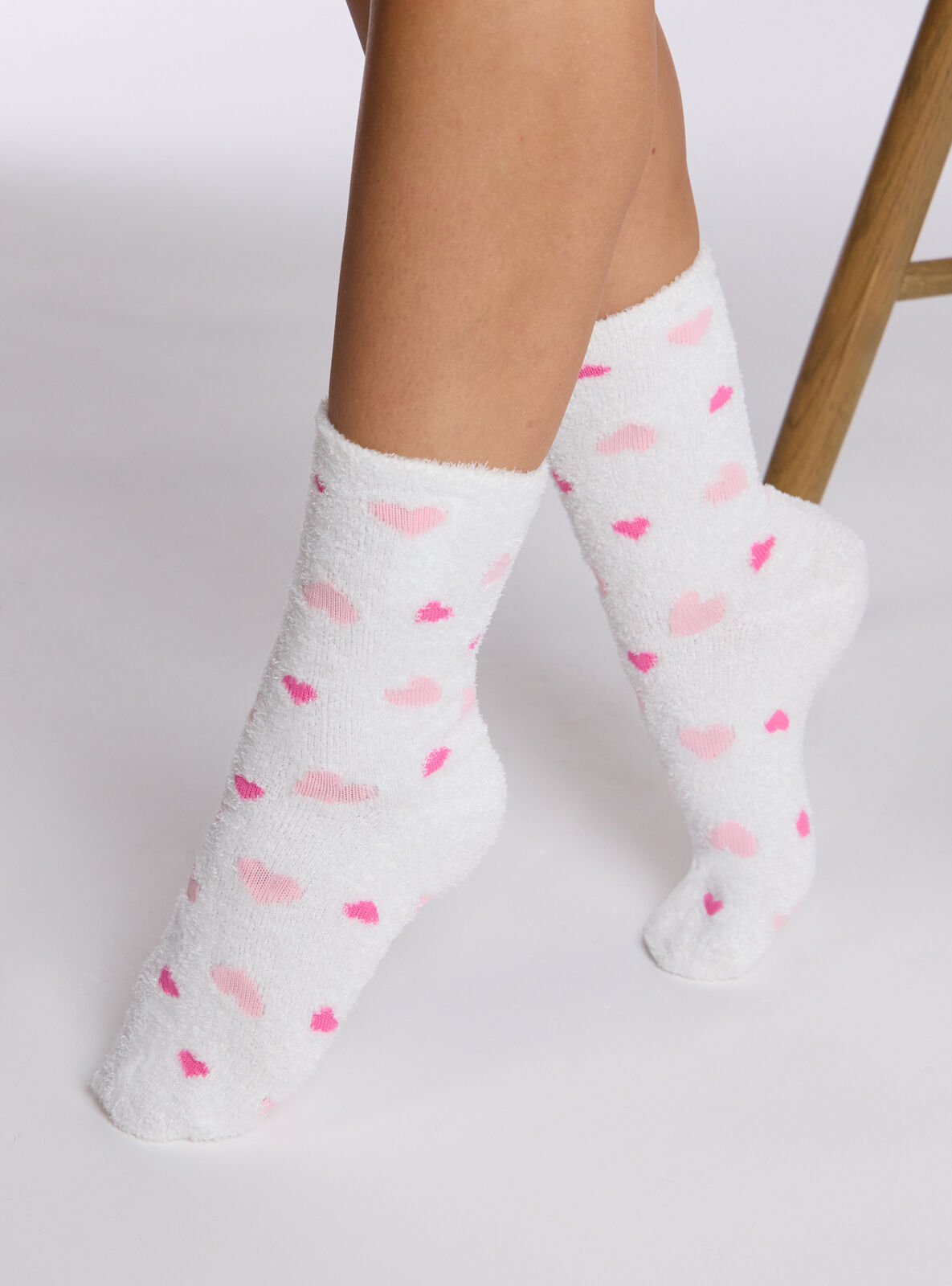 Heart fluffy socks - Ivory Mix