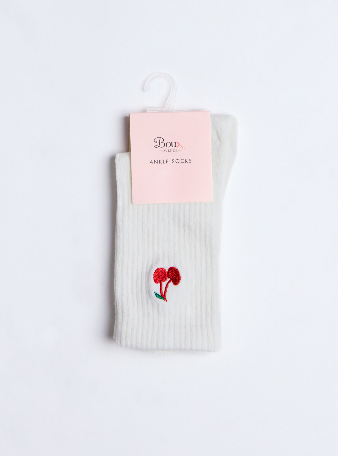 Cherry embroidered cotton ankle socks - Ivory Mix