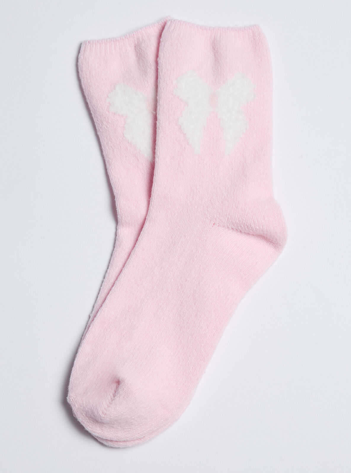 Bow fleece ankle socks - Pink Mix