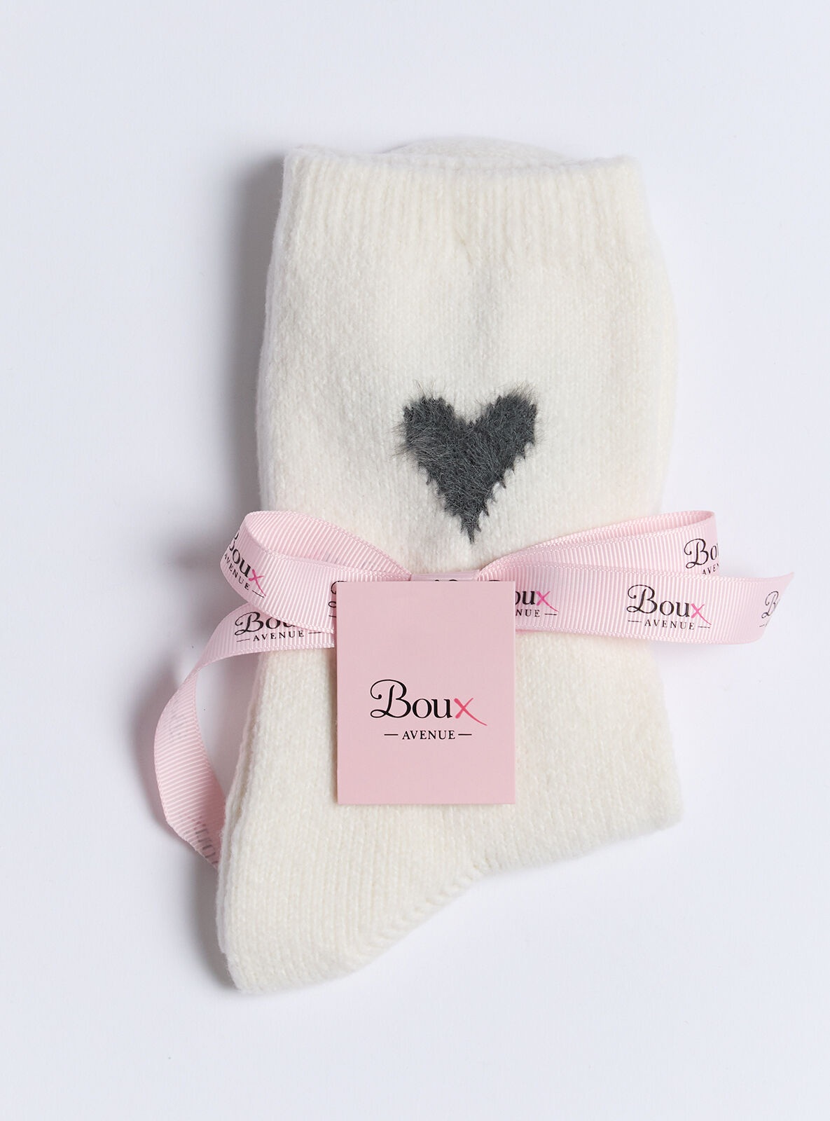 Heart fluffy ankle socks - Ivory Mix