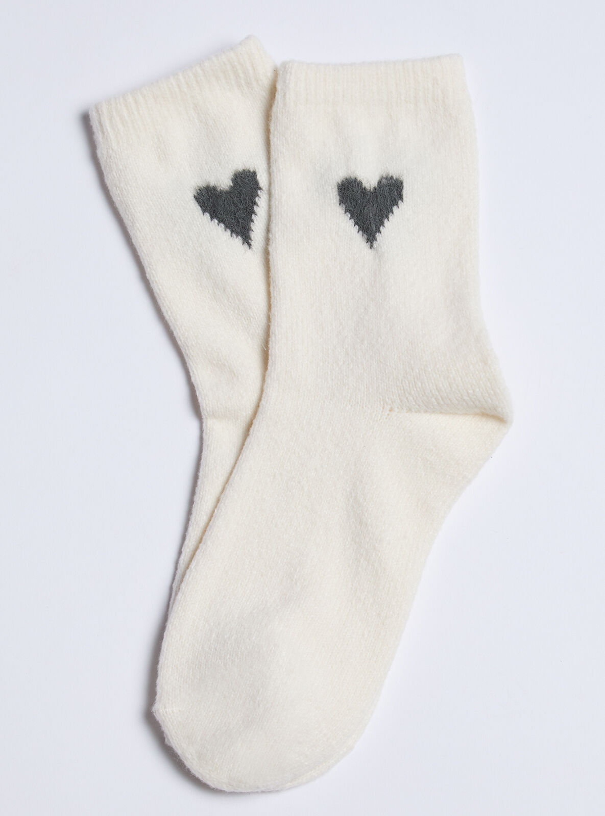 Heart fluffy ankle socks - Ivory Mix