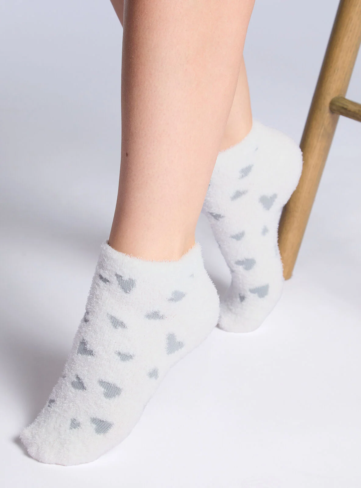 2 pack heart fluffy trainer socks - Grey Mix