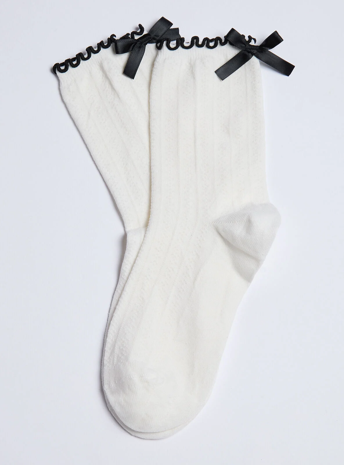 Bow cotton pointelle ankle socks - Ivory Mix