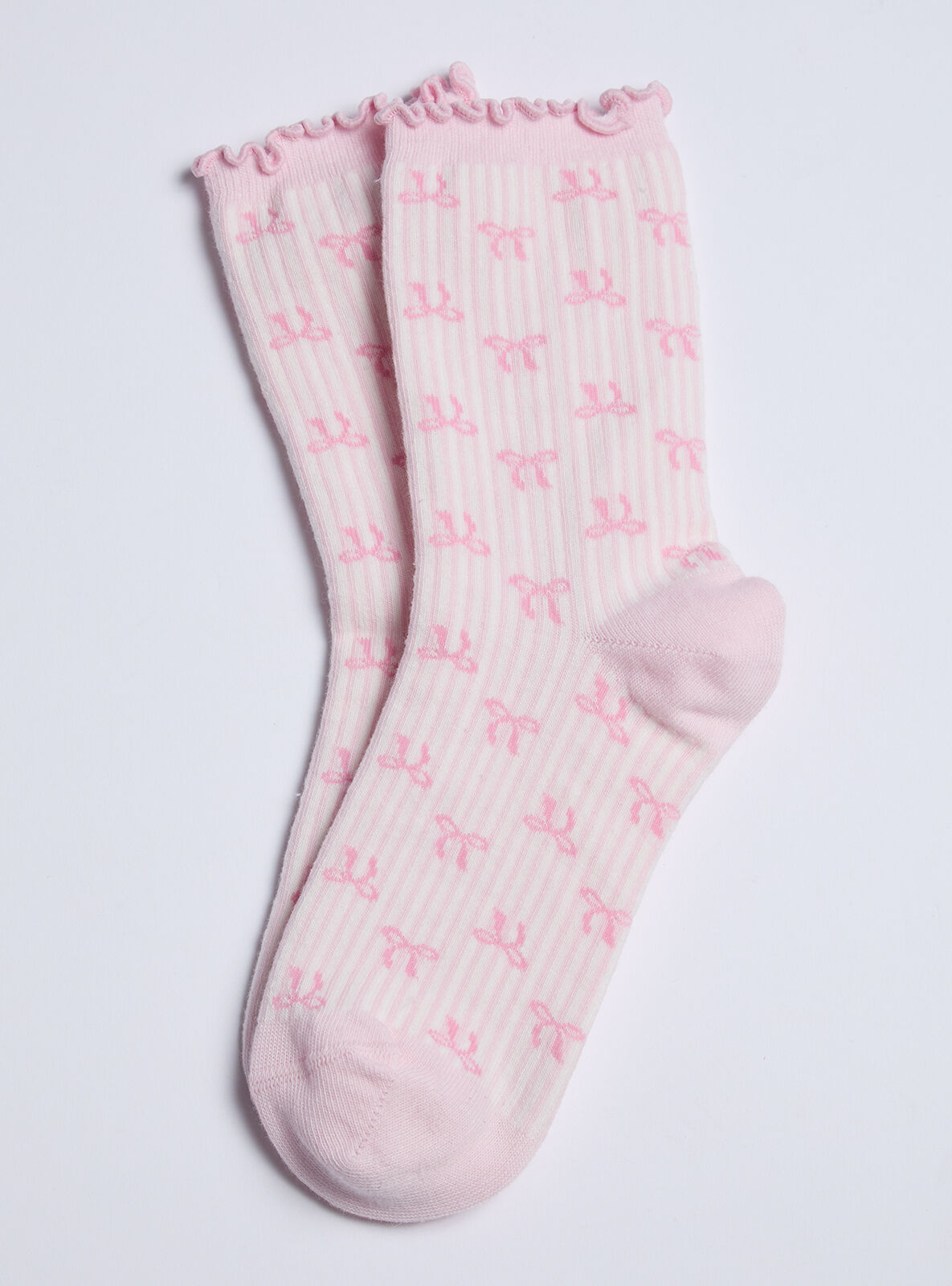 Stripe & bow cotton ankle socks - Pink Mix