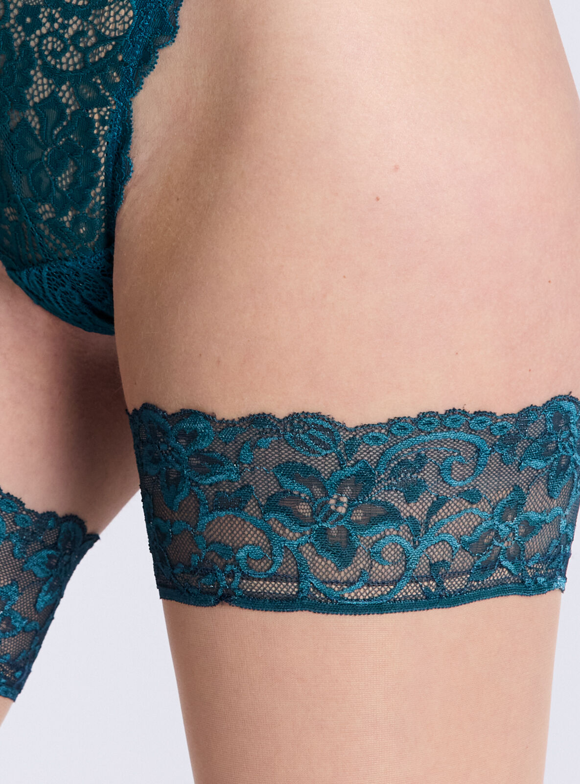 Teal lace top hold ups - 03 Medium
