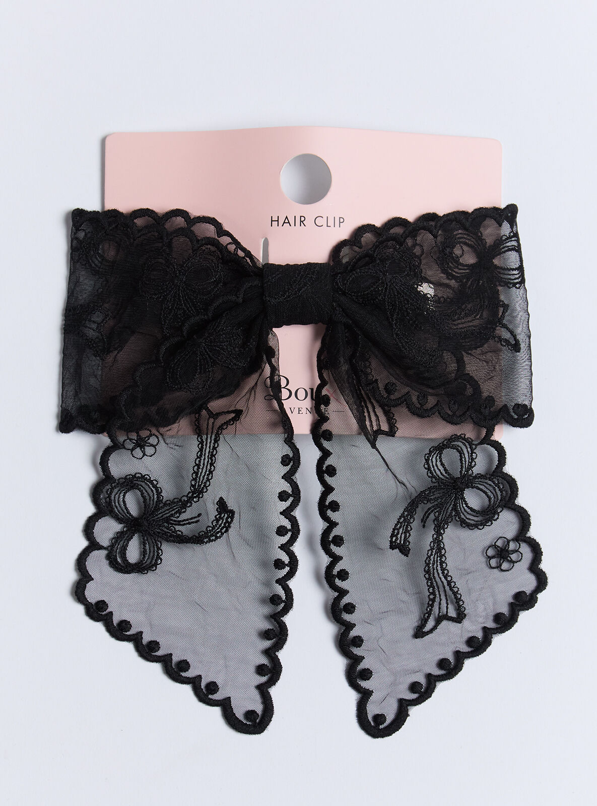 Oversized embroidered bow hair clip - Black
