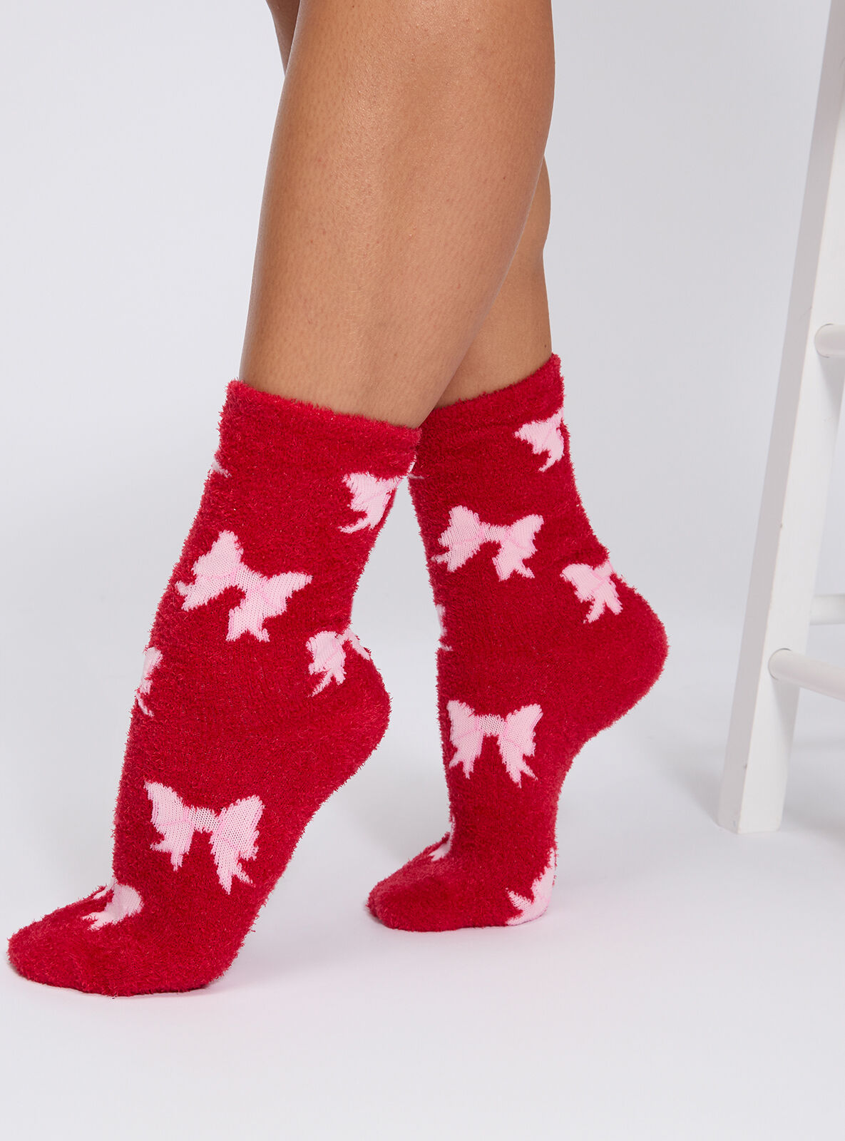 2 pack bow fluffy ankle socks - Red Mix 3 2 pack bow fluffy ankle socks - Red Mix