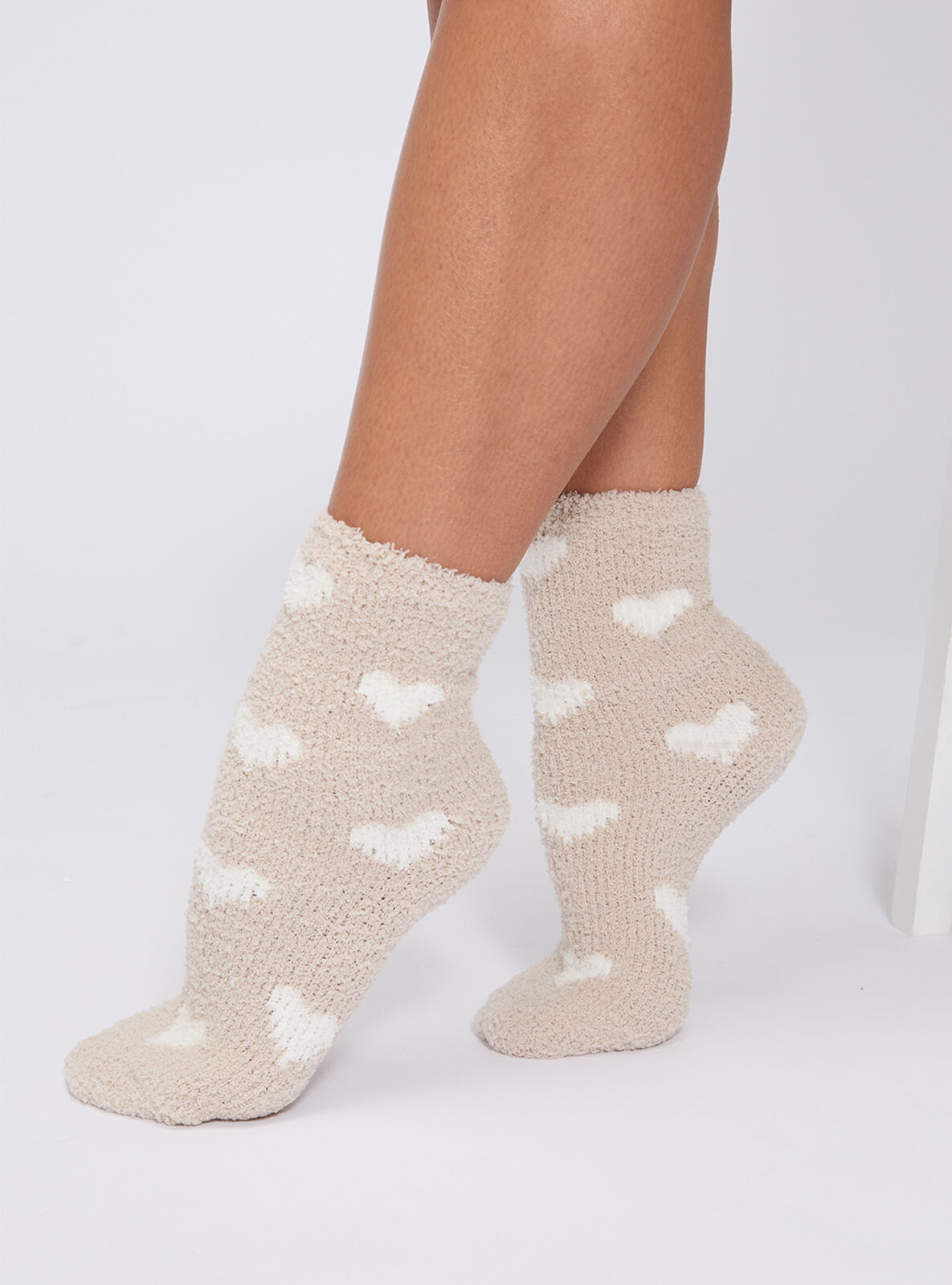2 pack heart fluffy ankle socks - Neutral Mix