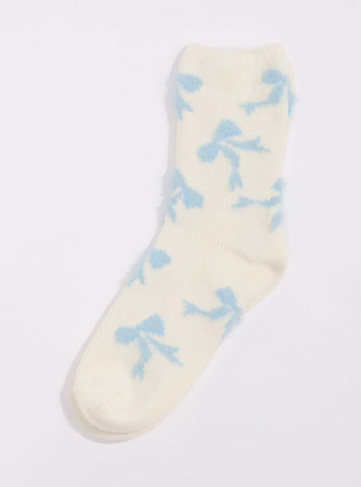 Bow fluffy ankle socks - Ivory Mix