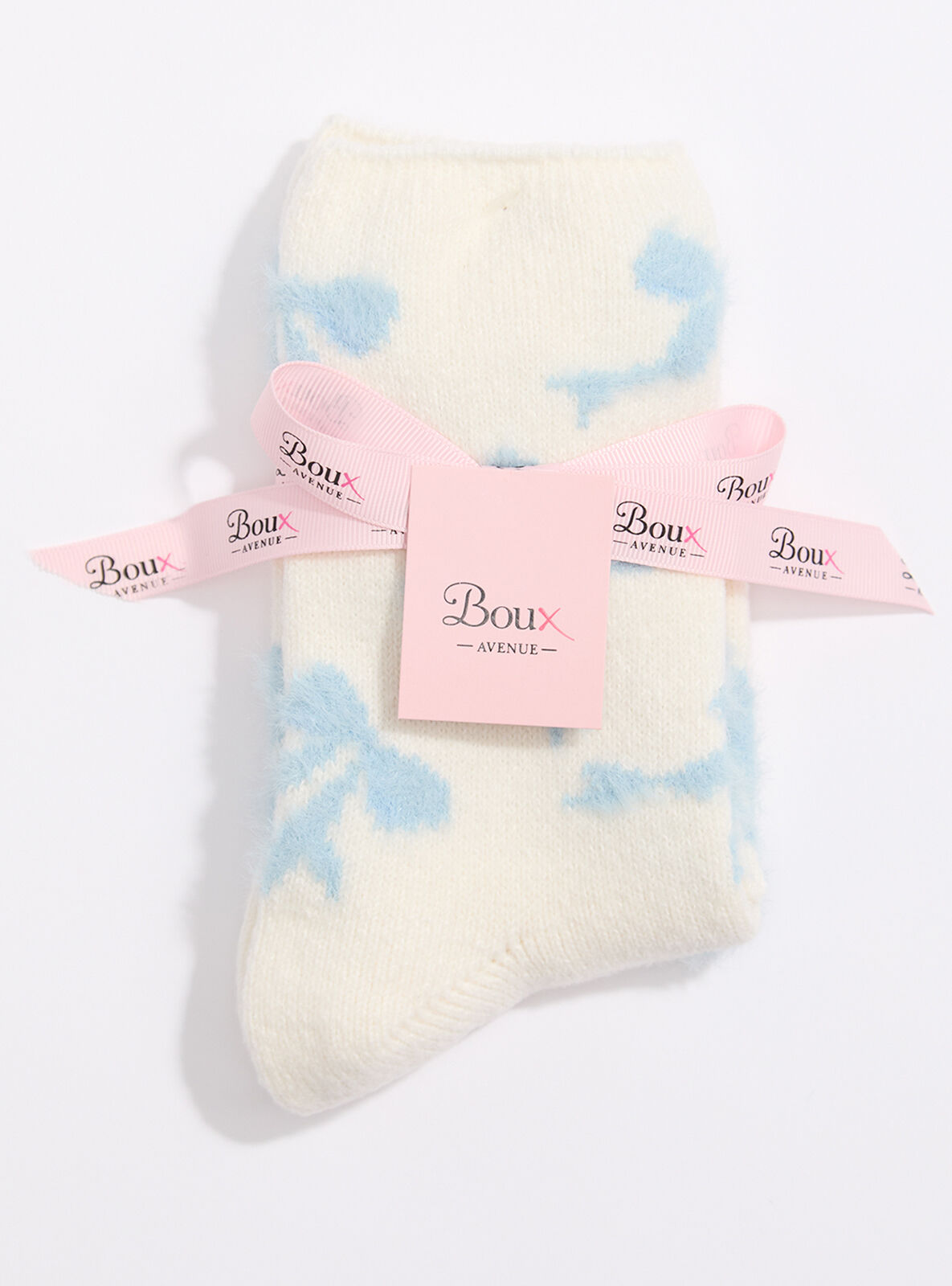 Bow fluffy ankle socks - Ivory Mix