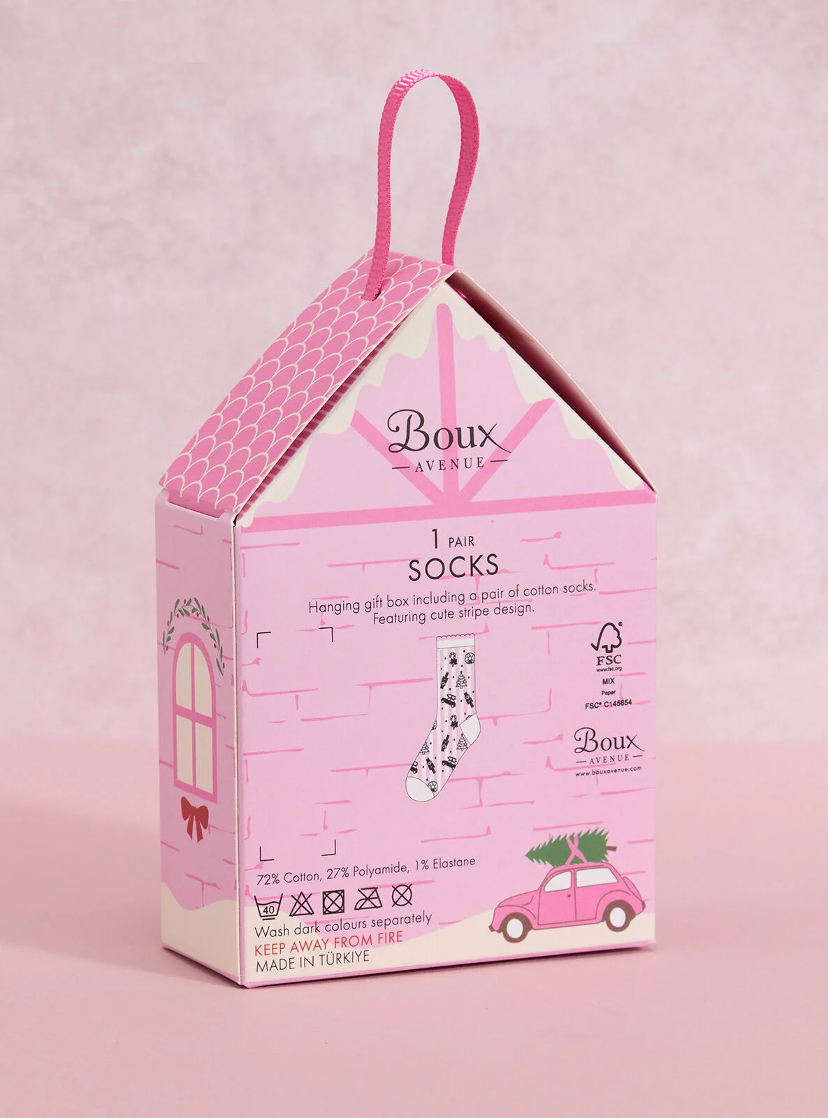 Christmas scene sock gift box - Pink Mix