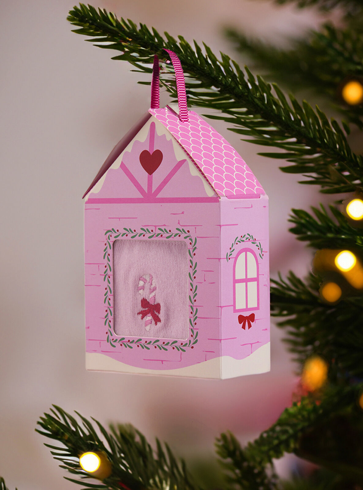 Candy cane sock gift box - Powder Pink