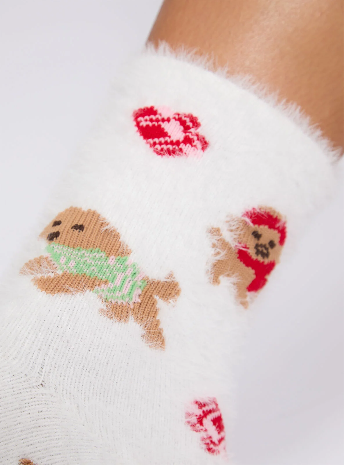 Cockapoo fluffy ankle socks - Ivory Mix