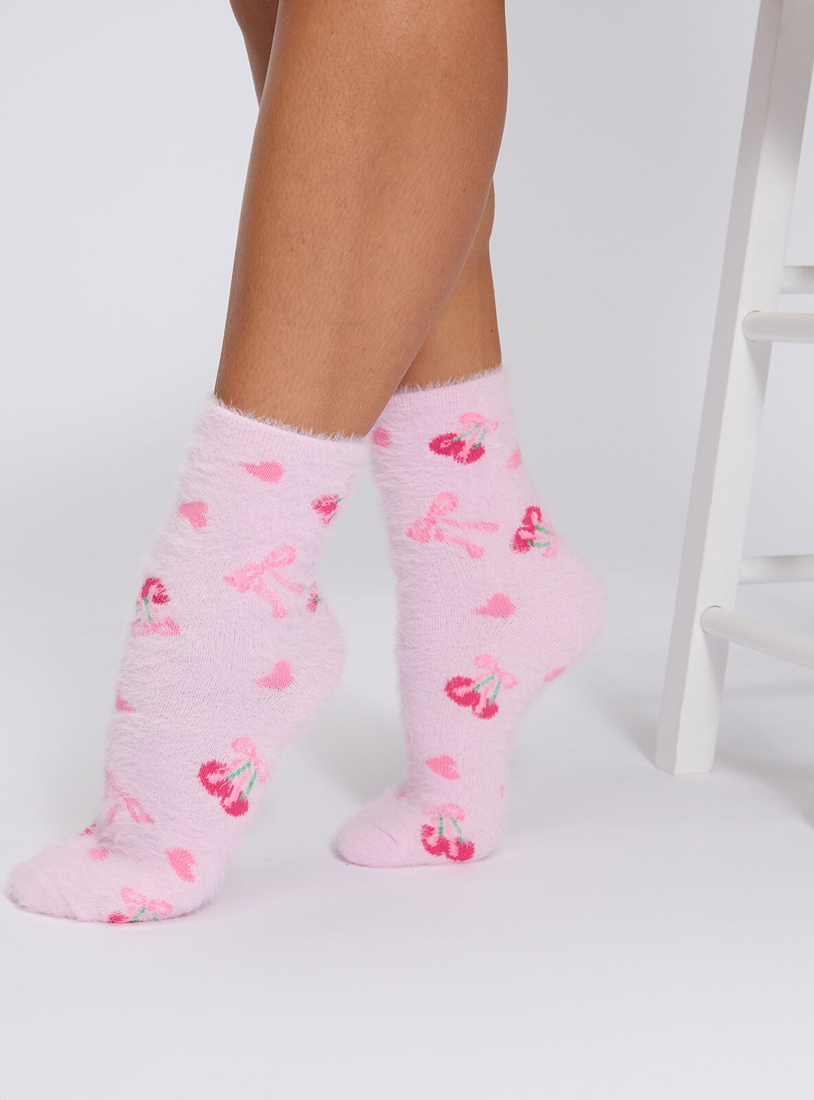 Cherry fluffy ankle socks - Pink Mix