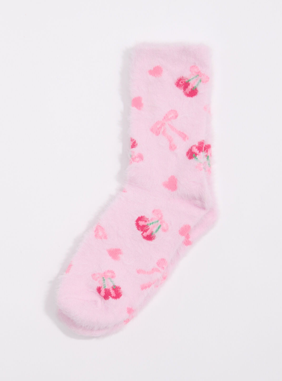Cherry fluffy ankle socks - Pink Mix