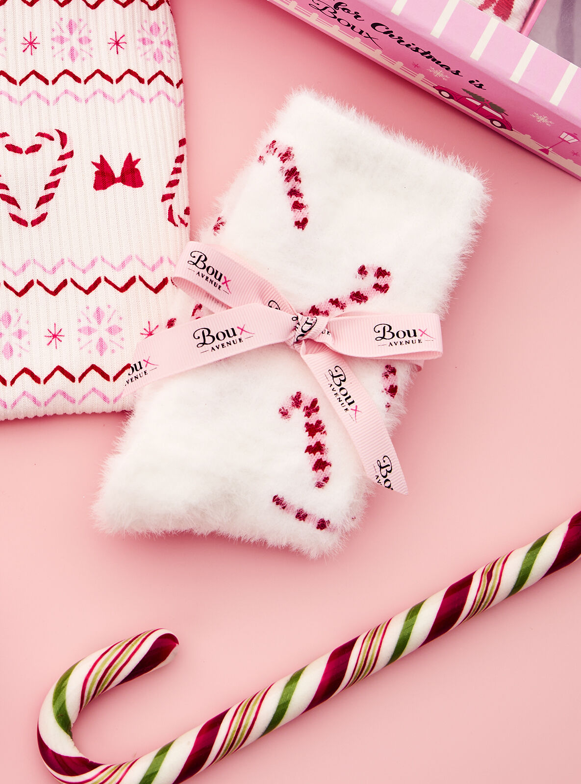 Candy cane fluffy ankle socks - Ivory Mix