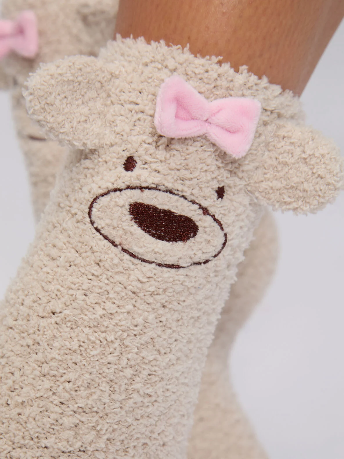 Teddy bear fluffy ankle socks - Oatmeal