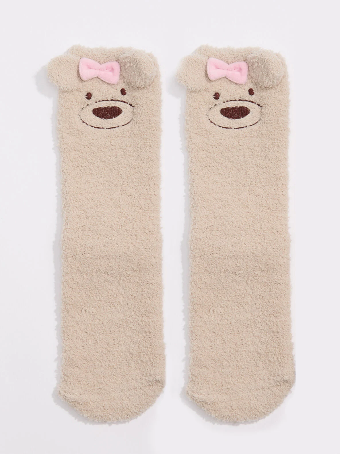 Teddy bear fluffy ankle socks - Oatmeal