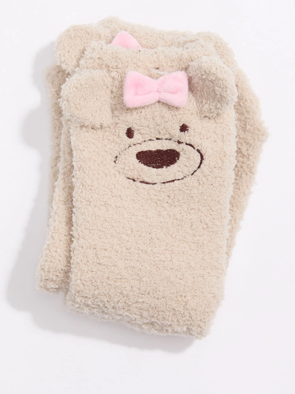 Teddy bear fluffy ankle socks - Oatmeal