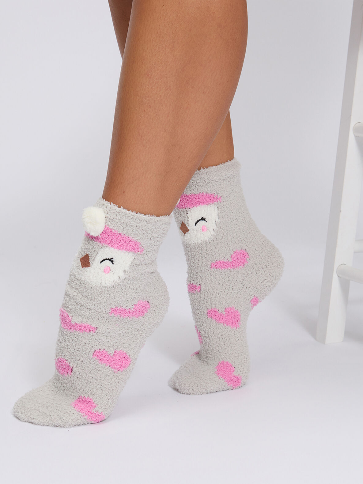 Penguin fluffy ankle socks - Grey Mix