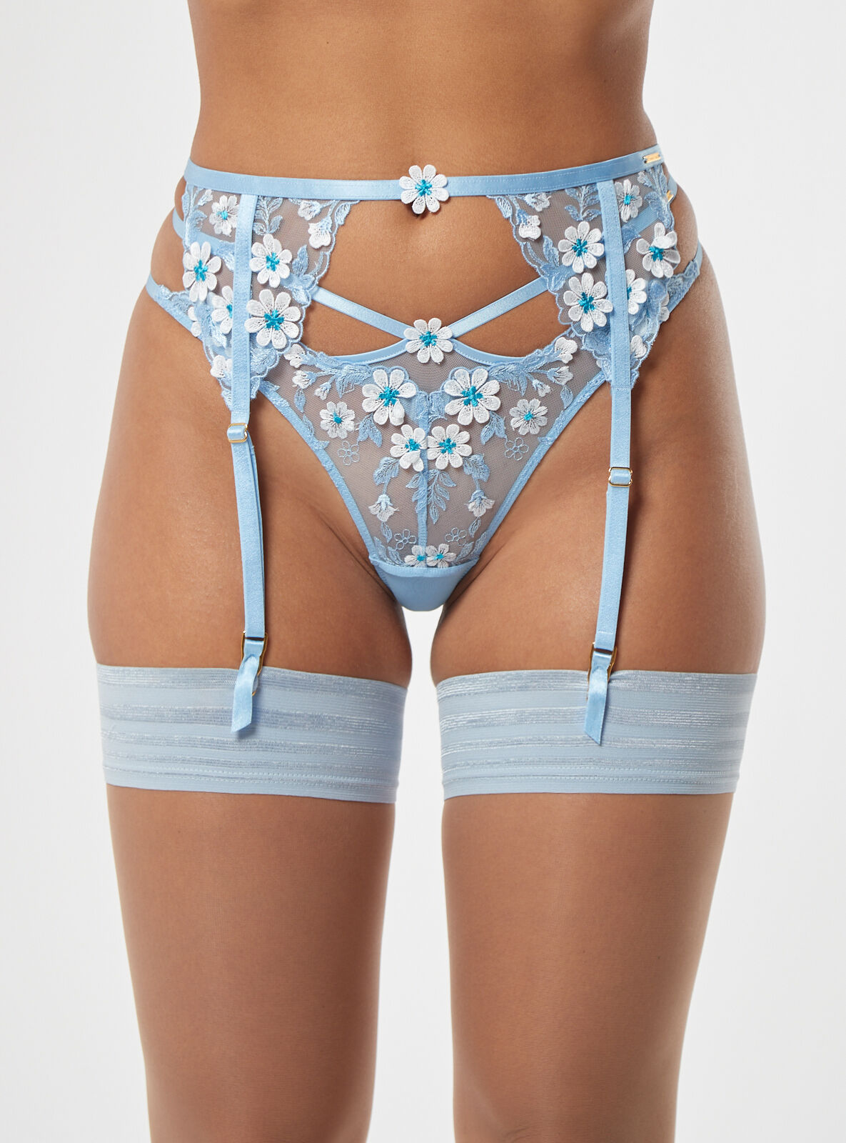 Eladie embroidered suspender belt - Blue Mix