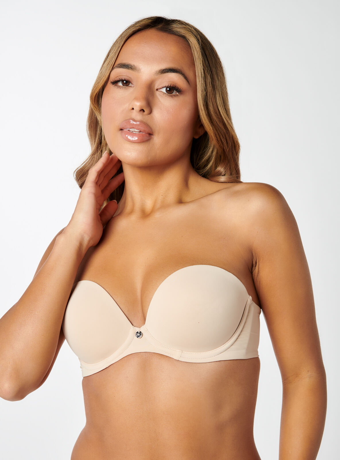 Strapless plunge push up bra - Nude