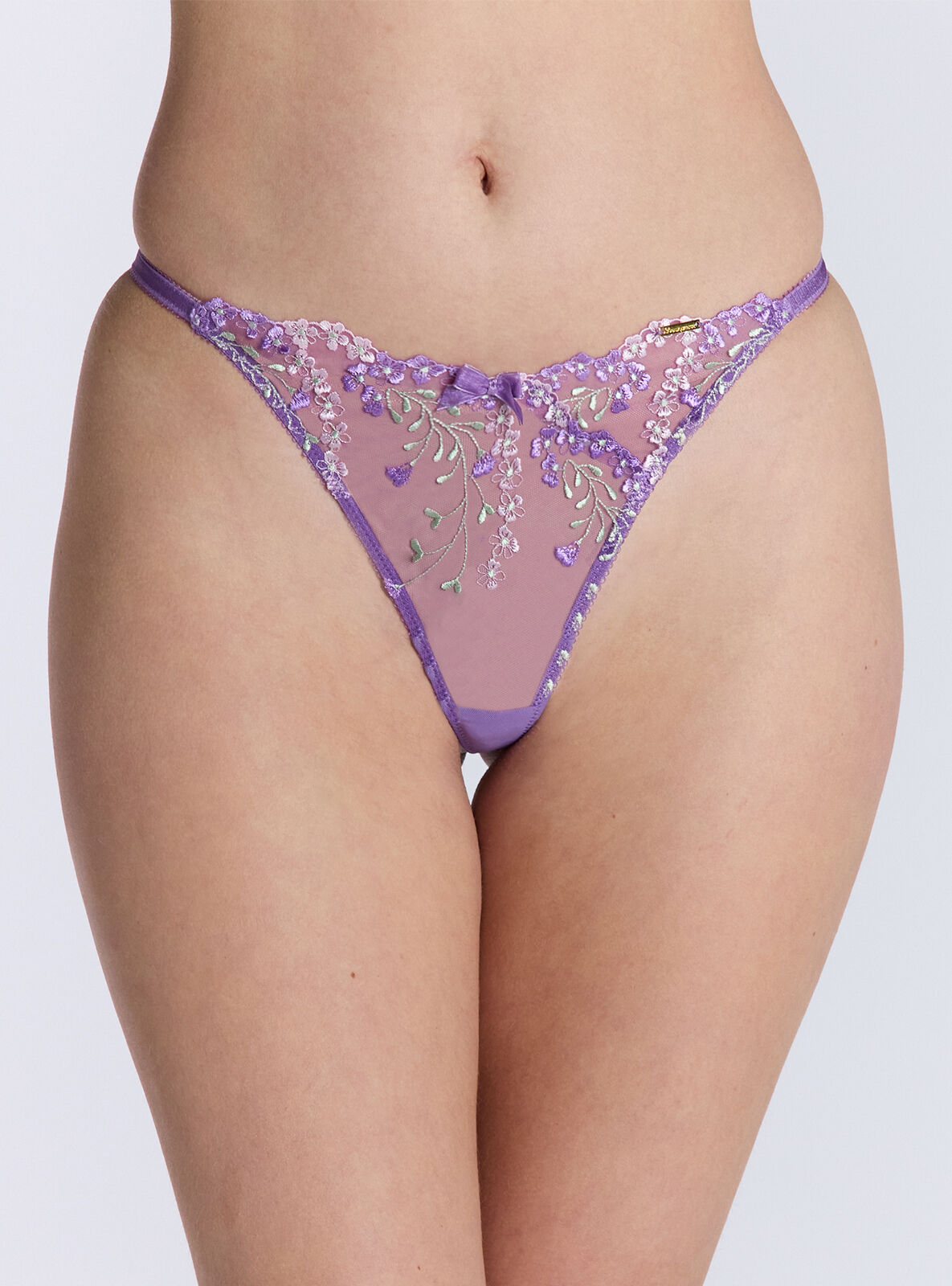 Flora embroidered thong - Purple Mix