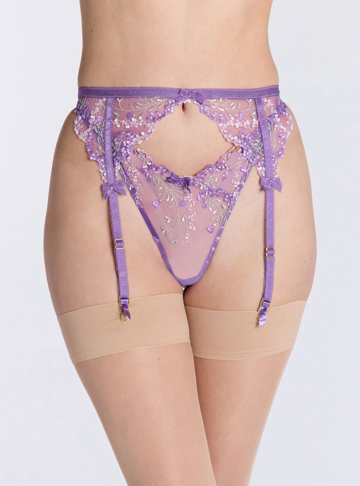 Flora embroidered suspender belt - Purple Mix